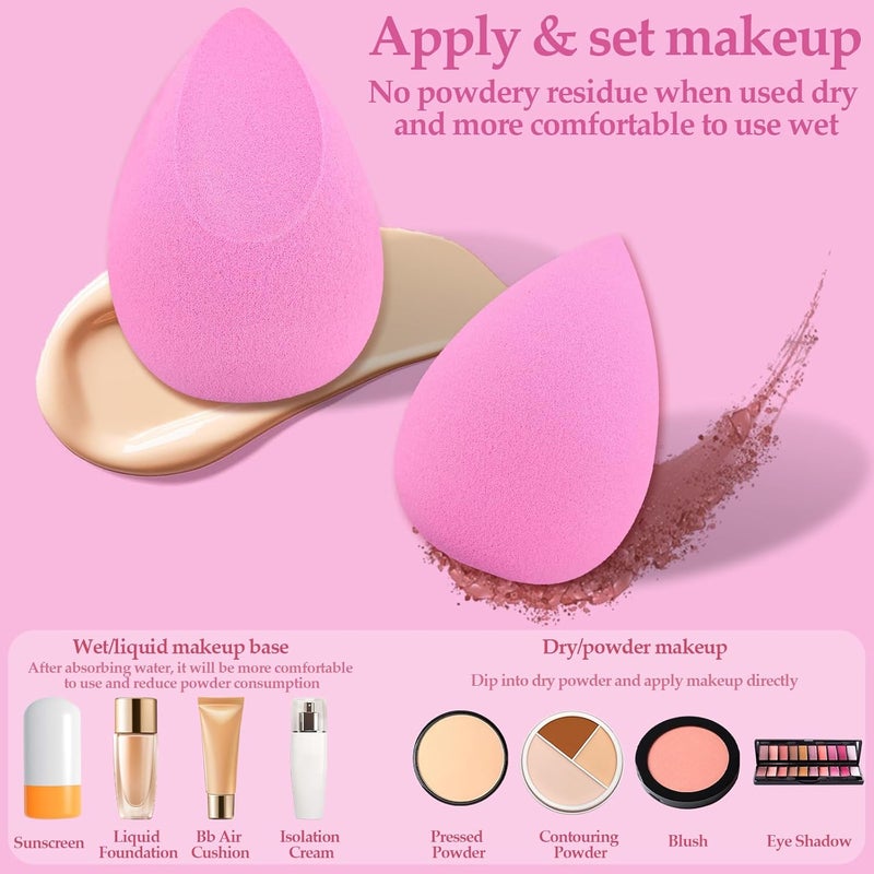 AuraRay 14 Pcs Make up Sponges Beauty Sponges Blender with 4 Pcs Powder Puff and 4 Pcs Mini Makeup Sponge for Foundation,Liquid,Powder,Concealer,Cream(Hot Pink) - Image 2